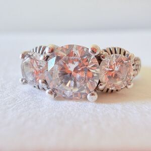 Xavier Simulated Diamond Sterling Silver Engagement Ring Size 5.5 3 Stones